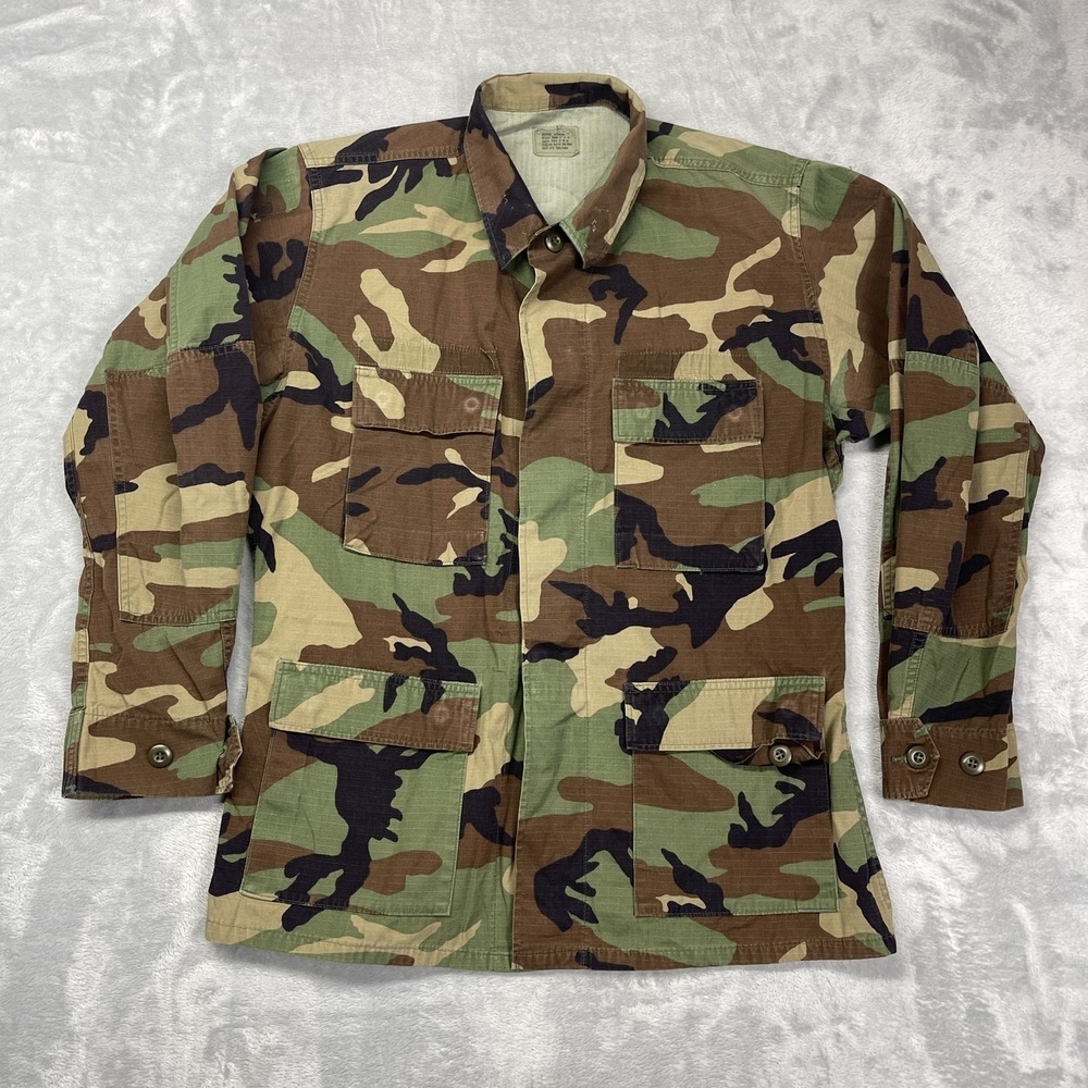 US Army Jacket Mens M Multi Woodland Camo BDU Field Regular Fit Button Front‎